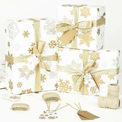 Vánoční balící papír - Sněhové vločky - zlaté - bílý papír