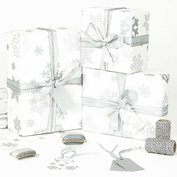 Vánoční balící papír - Sněhové vločky - stříbrné - bílý papír